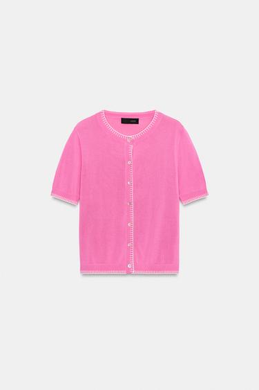 SHORT SLEEVE CARDIGAN - Neon pink by Zara - Image 4