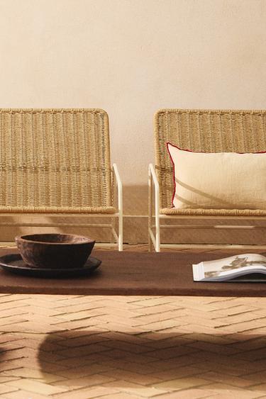 WOVEN OUTDOOR BENCH WITH BACK - brown/white by Zara
