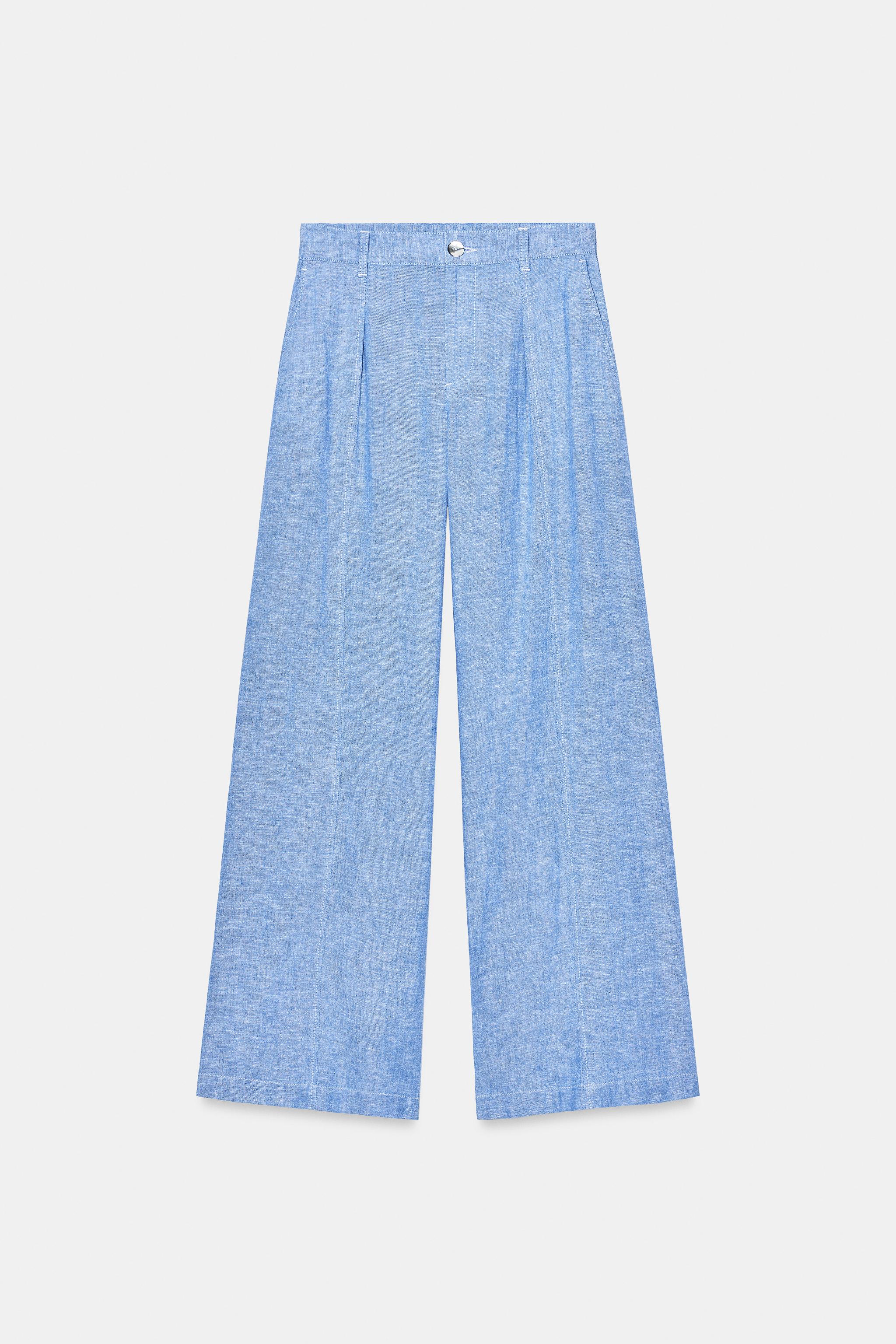 LINEN WIDE LEG PLEATED PANTS