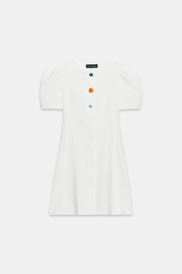 ROBE COURTE À MANCHES BOUFFANTES - Blanc cassé de Zara - Image 5