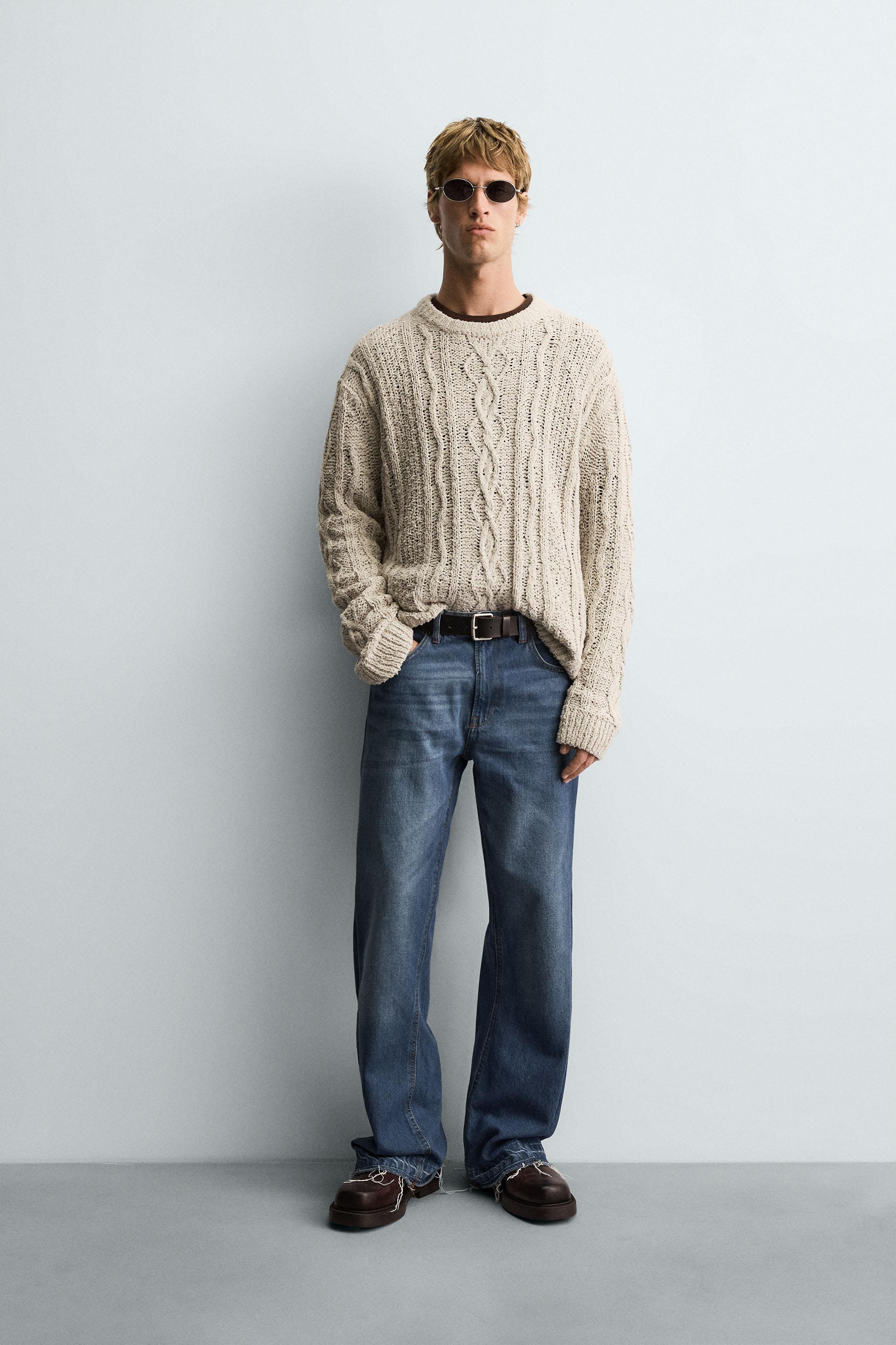 テクスチャードケーブルニットセーター - ストーン | ZARA Japan