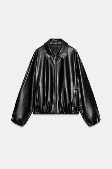 LEATHER EFFECT JACKET WITH POCKETS - Black by Zara - Image 0