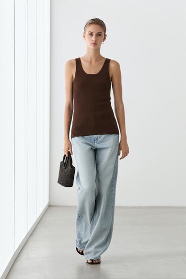 Zara 100% cotton ribbed tank top - Brown - Image 0