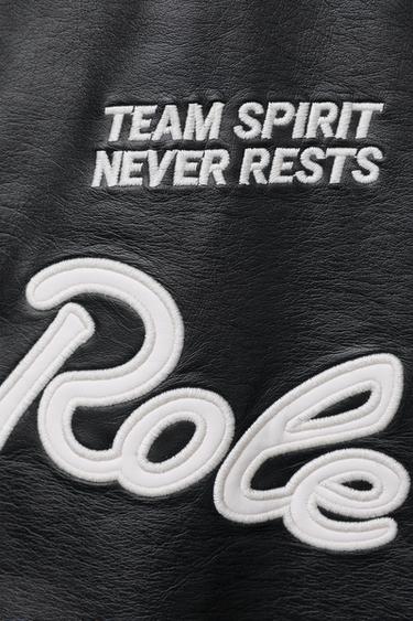 FAUX LEATHER BOMBER JACKET WITH EMBROIDERED TEXT - Black by Zara - Image 7