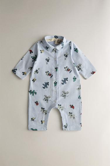 Zara BABY MICKEY & MINNIE ©DISNEY FLANNEL FOOTED ROMPER - Light blue