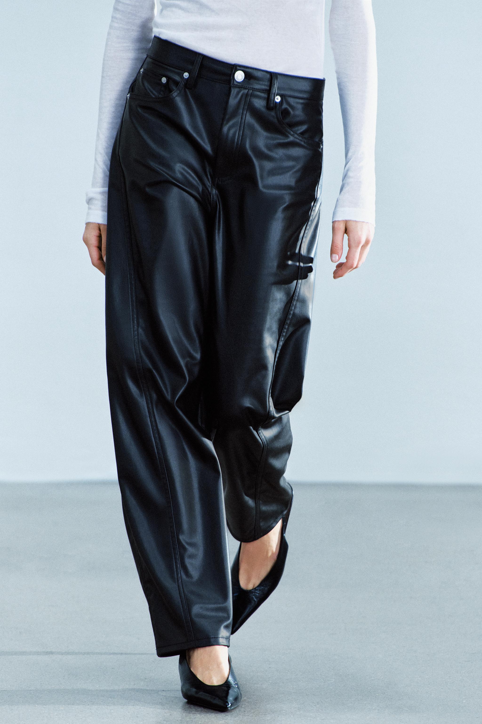 Zara ZW COLLECTION RELAXED FIT BİLEK BOYU SUNİ DERİ PANTOLON görsel 2