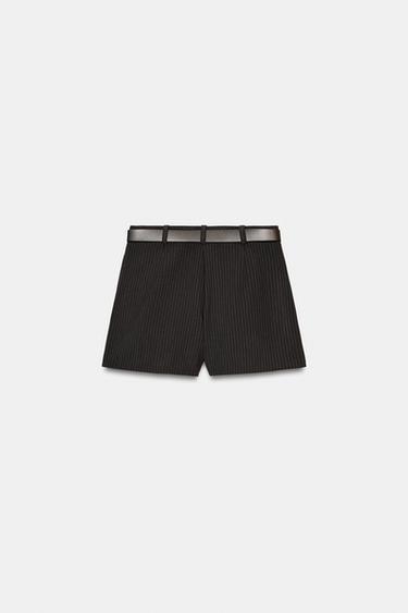 PINSTRIPE SKORT WITH BELT - Brown Stripes by Zara - Image 4