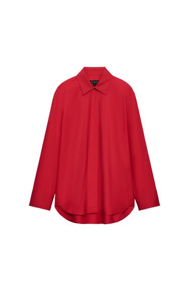 Zara ZW COLLECTION POPLIN SHIRT - Red