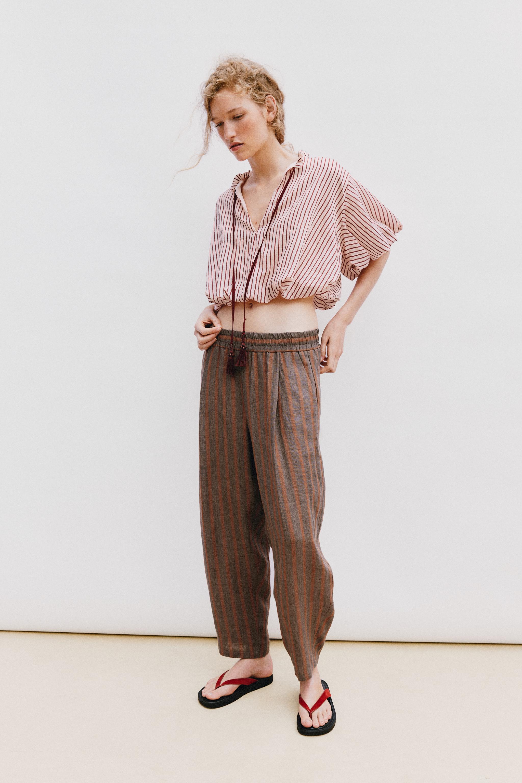 TIED STRIPED PUFF-SLEEVE TOP