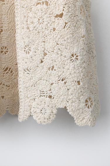 BEADED CROCHET KNIT VEST - Ecru by Zara - Image 3