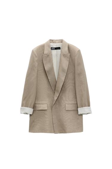 LINEN BLAZER WITH PRINTED CUFFS