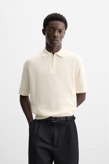 PURL KNIT POLO SHIRT WITH ZIP - Ecru by Zara