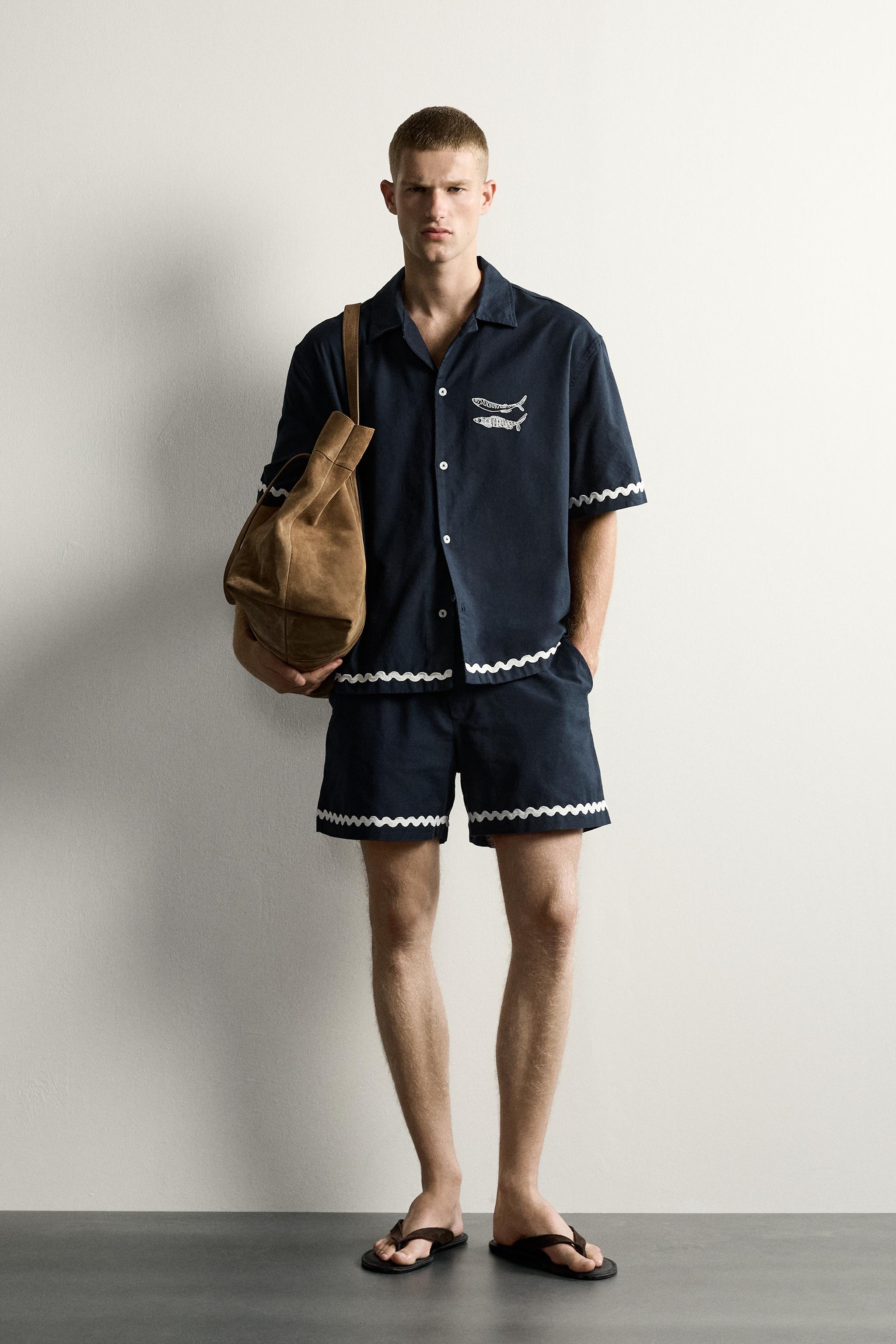 Мужские рубашки Zara RELAXED FIT FISH EMBROIDERED SHIRT