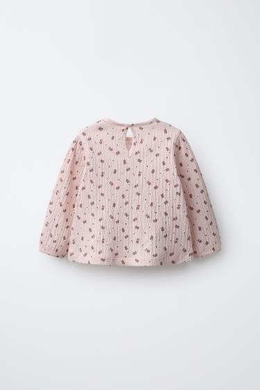 FLORAL TEXTURED T-SHIRT — Pastel pink 2