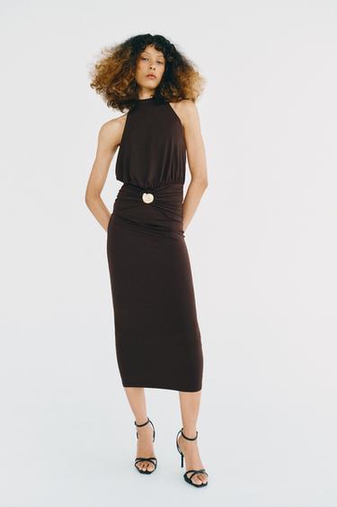 VESTIDO HALTER DRAPEADO - Marrón de Zara