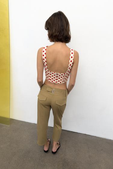 TOP COURT À POIS - Écru / Rouge de Zara - Image 2