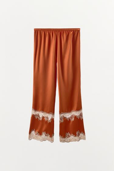 SATIN TROUSERS WITH EMBROIDERY - Orange by Zara - Image 5