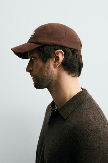 CAP WITH EMBROIDERED SLOGAN - Brown by Zara - Image 1