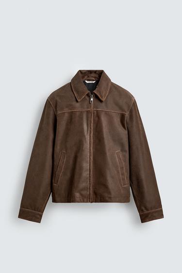 CAZADORA PIEL CROPPED FIT - Marrón de Zara