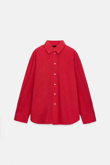 CHEMISE OVERSIZE EN POPELINE À CARREAUX - Rouge / Noir de Zara - Image 5