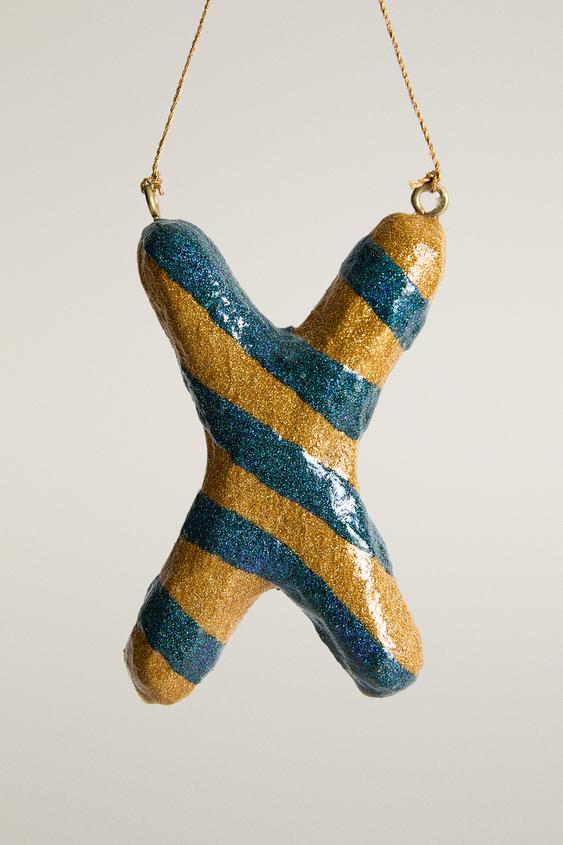 X-LETTER STRIPED CHRISTMAS ORNAMENT - Blue by Zara - Image 0