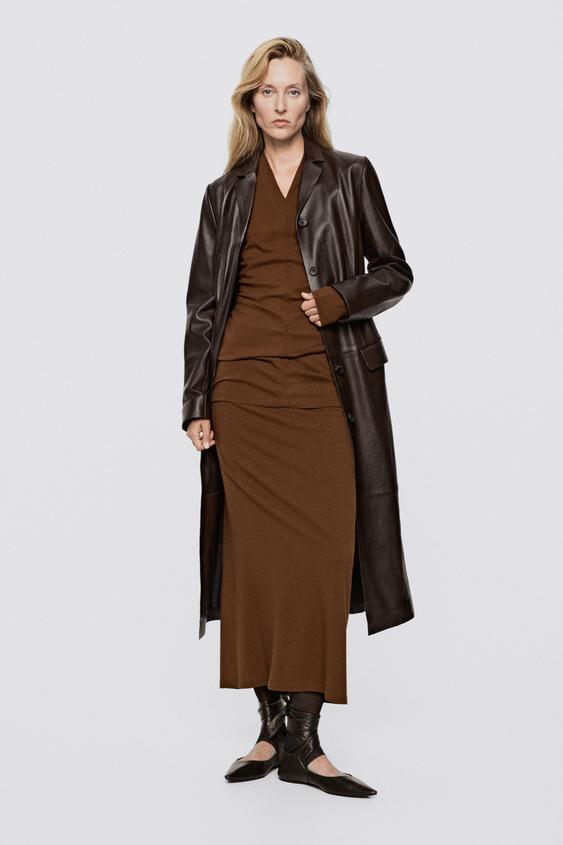 Falda midi stretch mezcla lana - LIMITED EDITION - Tabaco de Zara - Imagen 0
