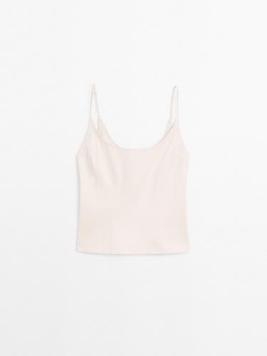 Zara Strappy linen blend top - White / Pink