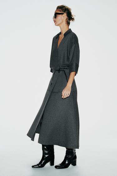 Zara MIDI WRAP DRESS - Gray