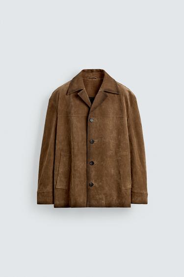 Zara LIMITED EDITION SUEDE LEATHER JACKET - Brandy
