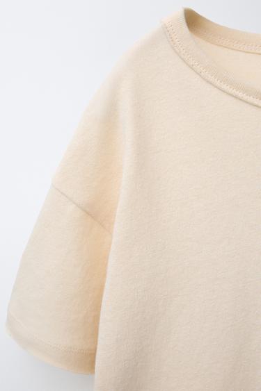 WASHED-EFFECT COTTON AND LINEN T-SHIRT - Light beige by Zara - Image 2