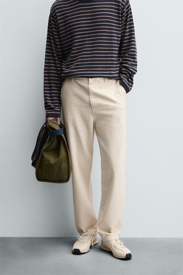 STRAIGHT-LEG CHINO TROUSERS - بيج فاتح by Zara