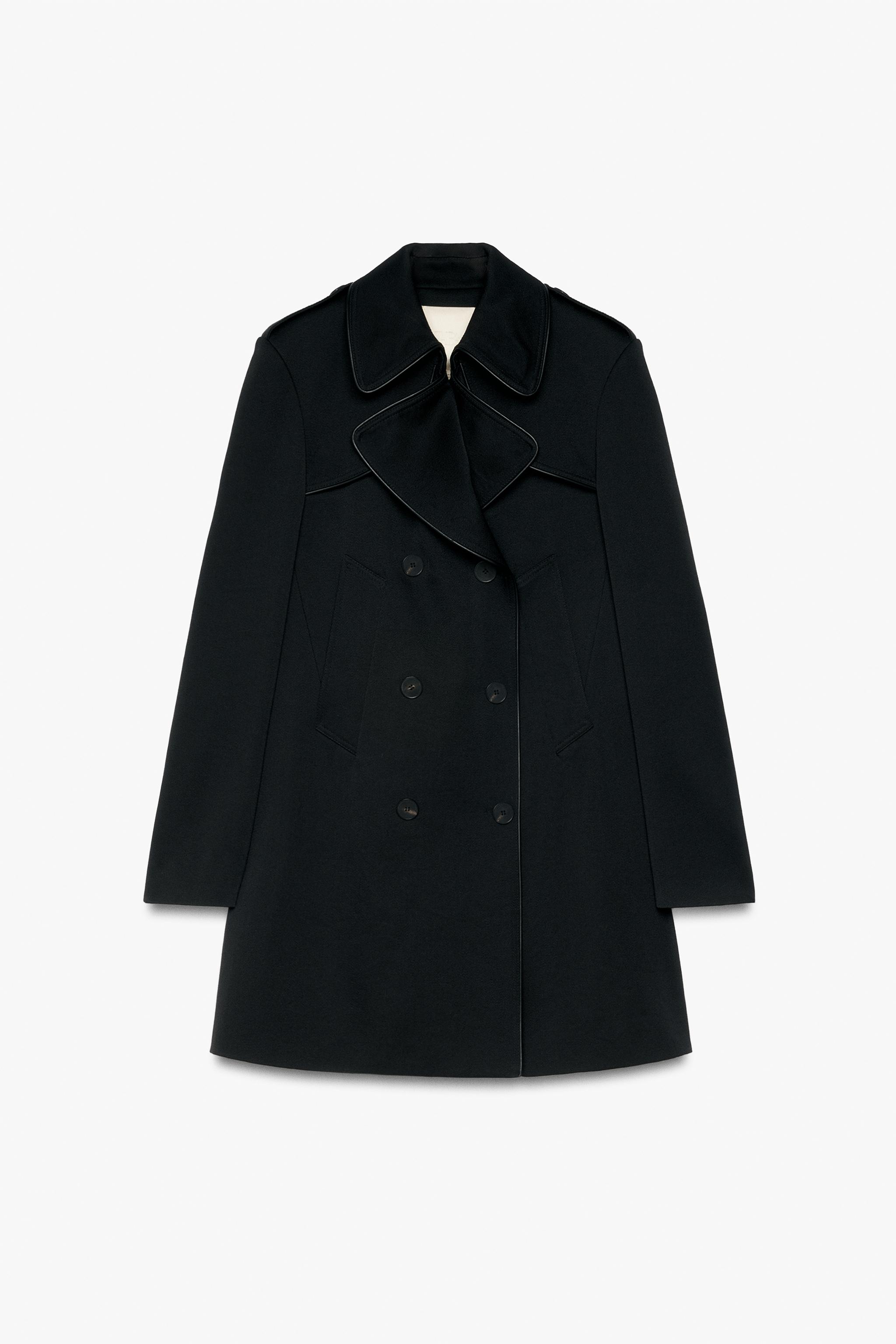 Zw Collection Contrast Trim Wool Blend Double Breasted Trench Coat by Zara