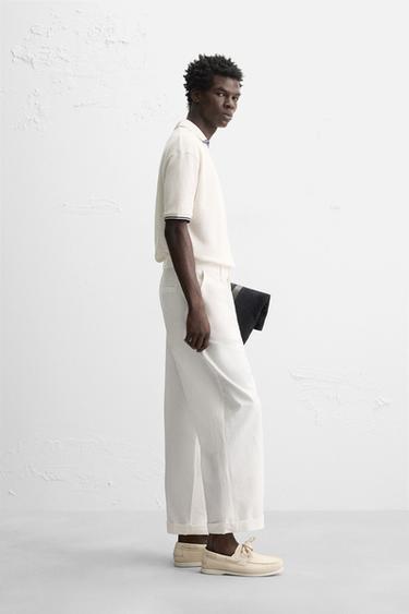 CONTRAST OPEN KNIT POLO SHIRT - Oyster-white by Zara - Image 3