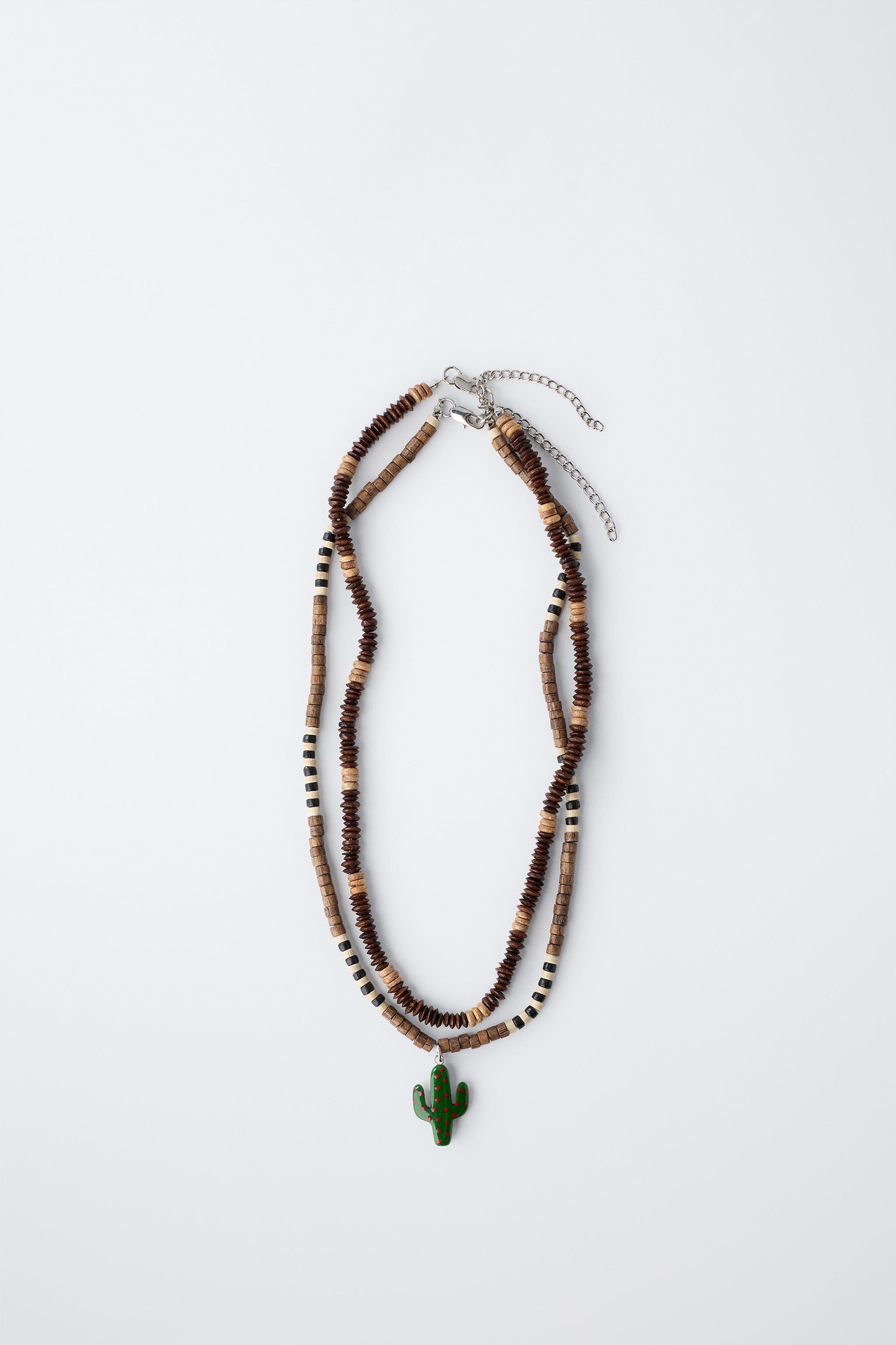 PACK OF TWO WOODEN BEADED CACTUS NECKLACES - Brown | ZARA United