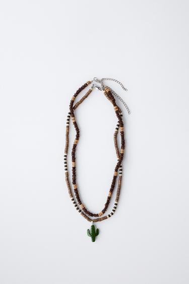 PACK OF TWO CACTUS WOODEN BEAD NECKLACES - Brown by Zara - Image 3