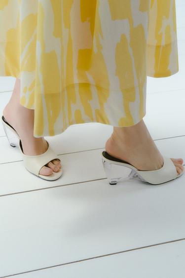 LEATHER TRANSPARENT WEDGE MULES - Ecru White by Zara