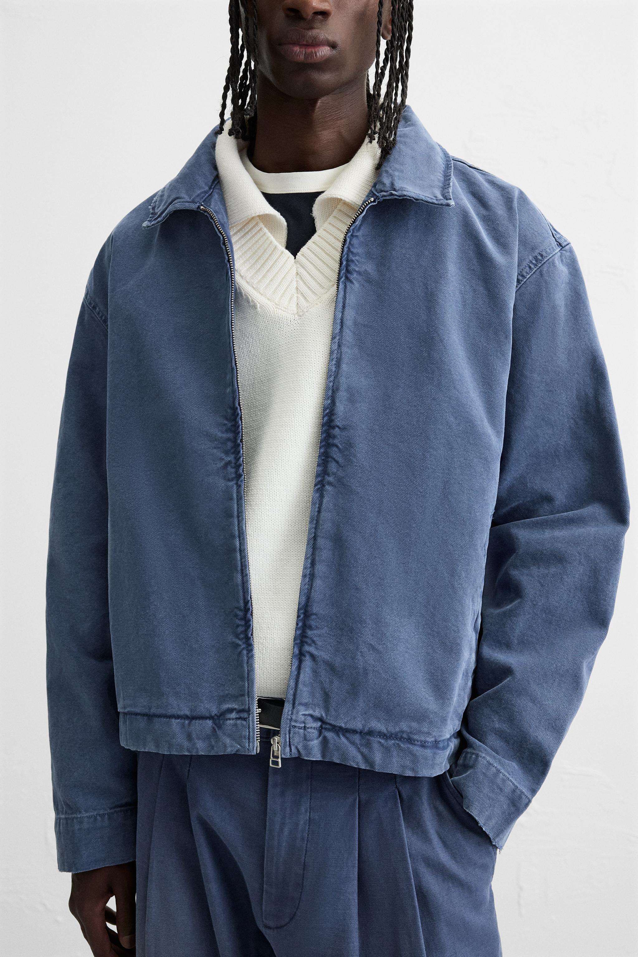 藍 WASHED CANVAS JACKET - Blue | ZARA United States