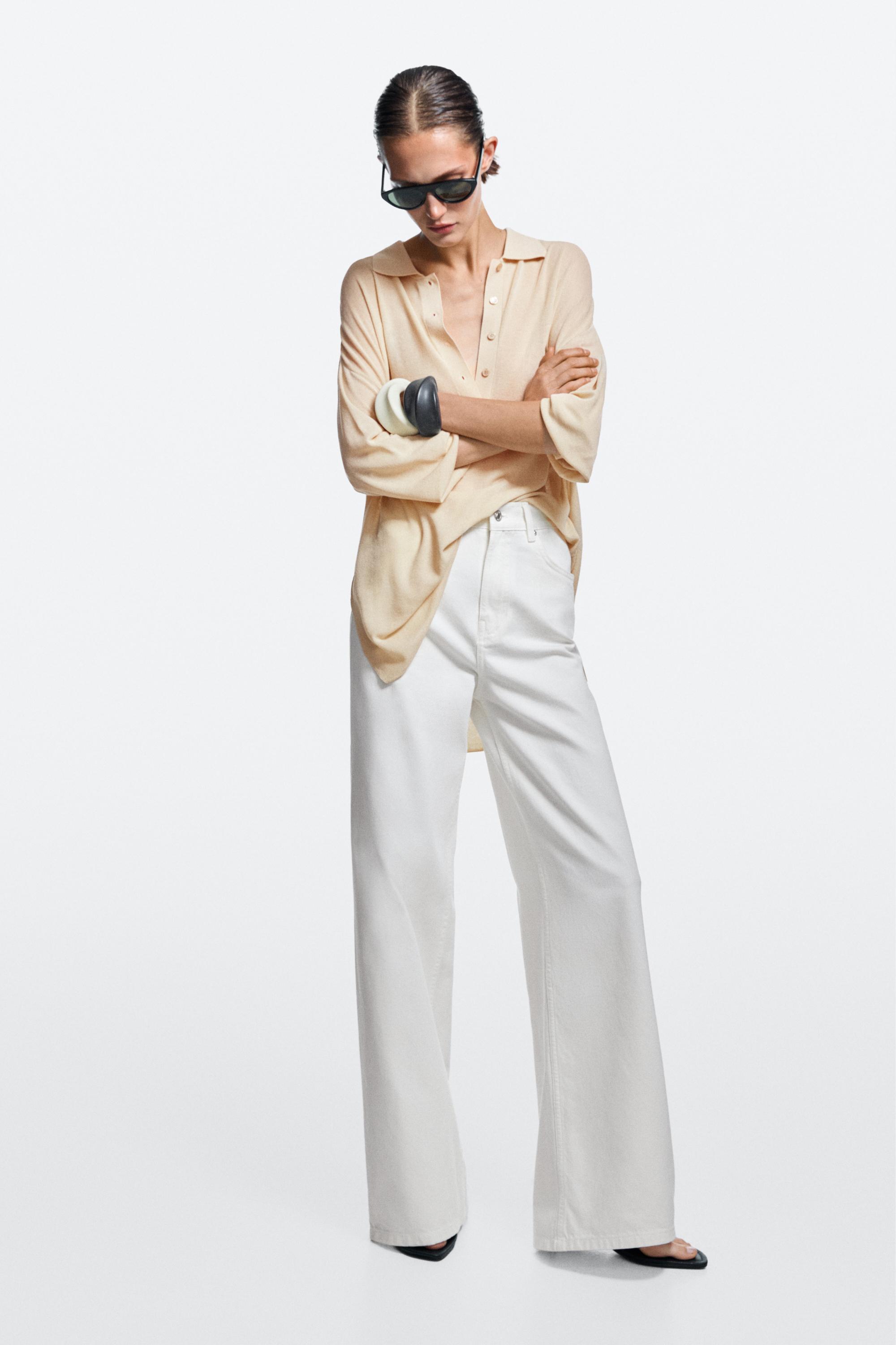 High-waist wide-leg jeans — Oyster-white