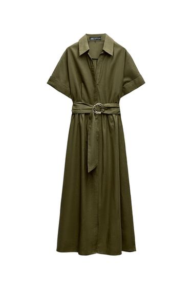 LINEN BLEND MIDI SHIRT DRESS
