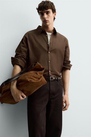 CHEMISE COUPE DÉCONTRACTÉE - Marron clair de Zara - Image 5