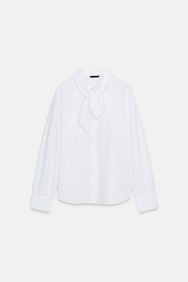 POPLIN SHIRT WITH BOW - White by Zara - Image 5