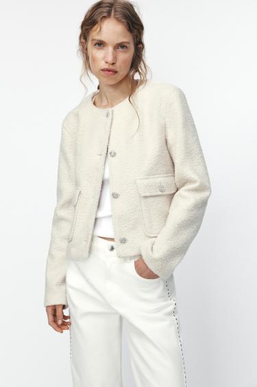BOUCLÉ BUTTON JACKET - Mid-ecru by Zara - Image 0