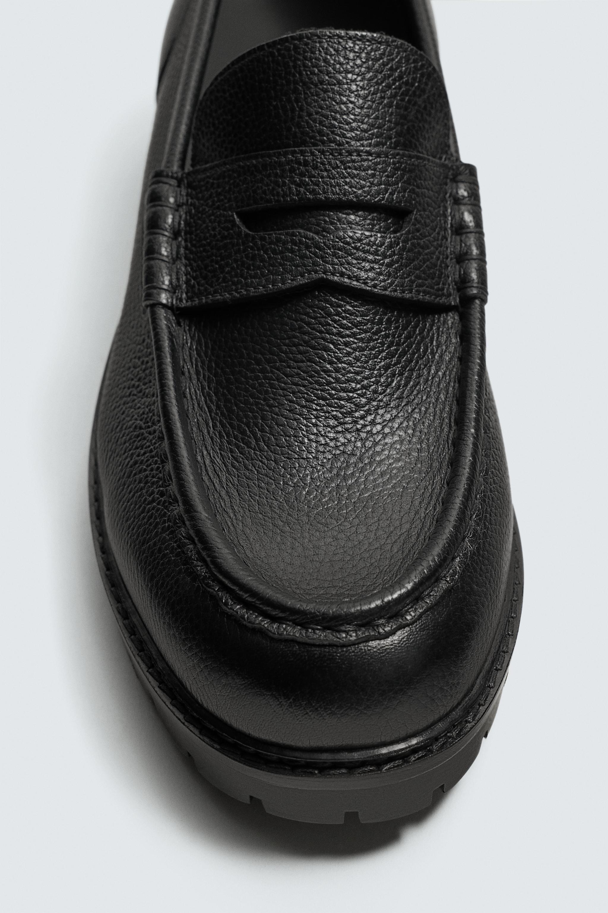 LEATHER TRACK SOLE PENNY LOAFERS