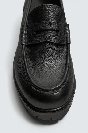 LEATHER LOAFERS WITH TRACK SOLE - Black by Zara - Image 5