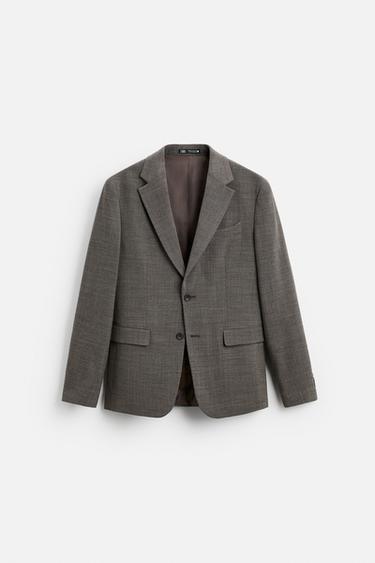 Zara TEXTURED SUIT JACKET - Brown