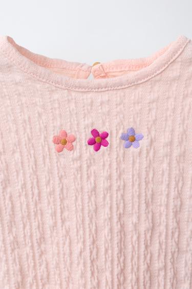 HAUT TEXTURÉ FLEURS BRODÉES - Pêche de Zara - Image 2