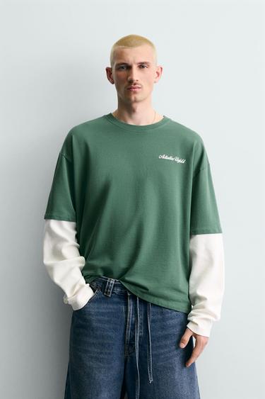 SWEATSHIRT MIT DOPPELLAGEN-ÄRMELN - Grün von Zara