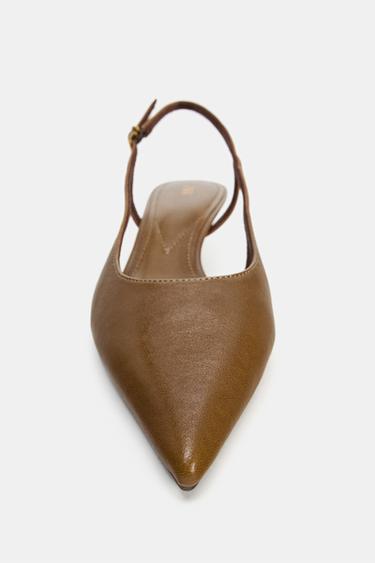 LEATHER KITTEN HEEL SHOES - Brown by Zara - Image 4
