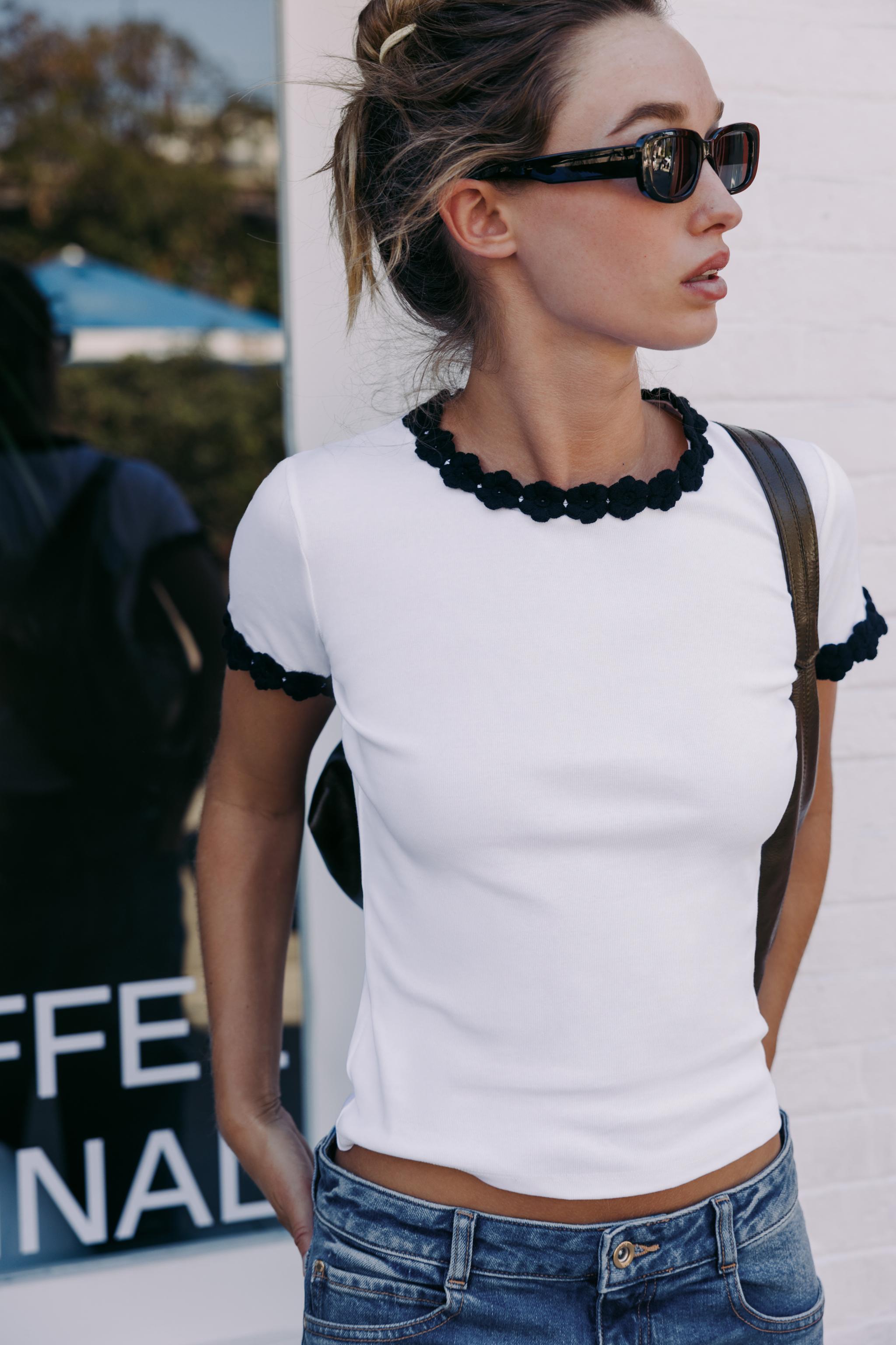 FLOWER TRIM T-SHIRT - White | ZARA United States