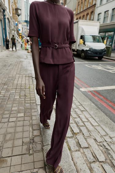 PANTALON DROIT NERVURE - Aubergine de Zara - Image 2